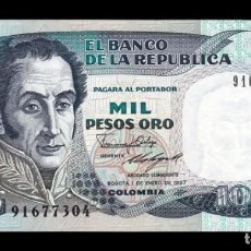 Billetes extranjeros: COLOMBIA 1000 PESOS ORO SIMÓN BOLÍVAR 1987 PICK 432C SC UNC. Lote 340308953