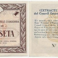 Billetes extranjeros: BILLETE 1 PESETA ANDORRA. Lote 341212163