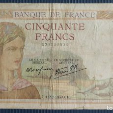 Billetes extranjeros: FRANCIA 50 FRANCOS 1938 PICK 85. Lote 341231083