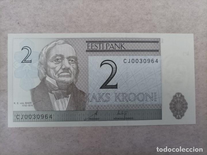 Billetes extranjeros: Billete de Estonia de 2 Krooni, a&ntilde;o 2007, UNCIRCULATED - Foto 1