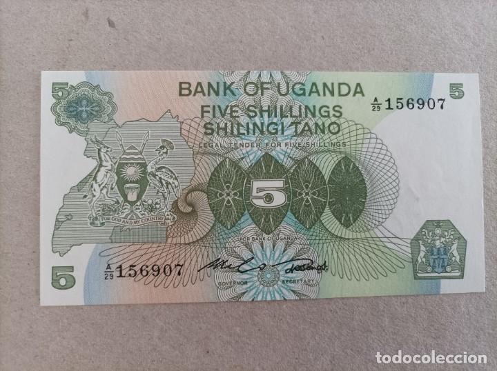 Billetes extranjeros: Billete de Uganda de 5 schilings, a&ntilde;o 1982, UNC - Foto 2