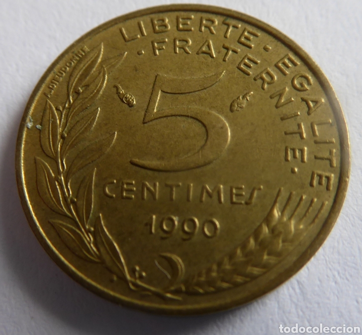 Billetes extranjeros: Moneda de 5 Centimos de Francia del a&ntilde;o 1990 - Foto 1