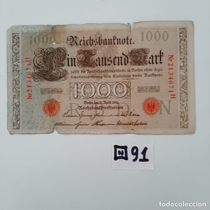 Billetes extranjeros: Billete de 1000 Marcos Alemanes - Foto 2
