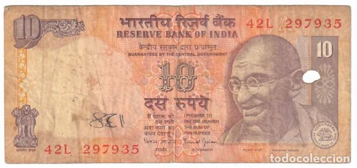 Billetes extranjeros: INDIA // 10 RUPEES // PICK 89e // A&Ntilde;O 1996 - Foto 1