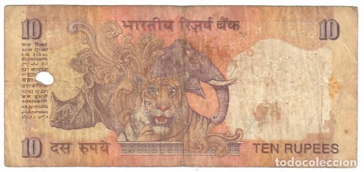 Billetes extranjeros: INDIA // 10 RUPEES // PICK 89e // A&Ntilde;O 1996 - Foto 2
