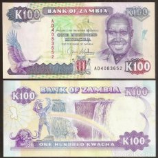 Billetes extranjeros: ZAMBIA. 100 KWACHA 1991. S/C. PICK 34.. Lote 378955824