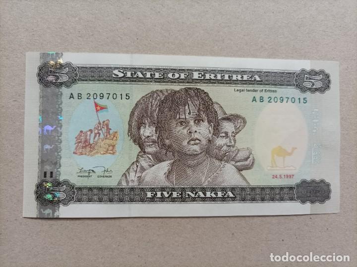 Billetes extranjeros: Billete de Eritrea de 5 nafka, a&ntilde;o 1997, UNC - Foto 1