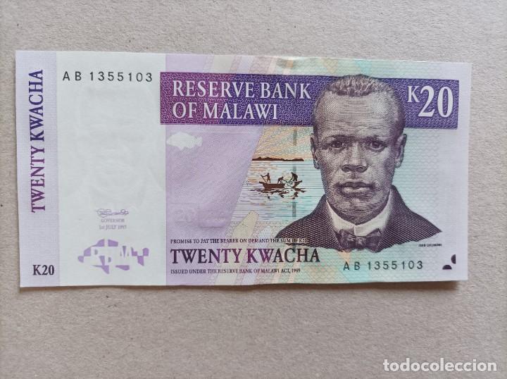 Billetes extranjeros: Billete de Malawi 20 Kwacha, a&ntilde;o 1997, Uncirculated - Foto 1