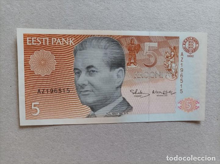 Billetes extranjeros: Billete de Estonia de 5 Krooni, a&ntilde;o 1992, UNCIRCULATED - Foto 1
