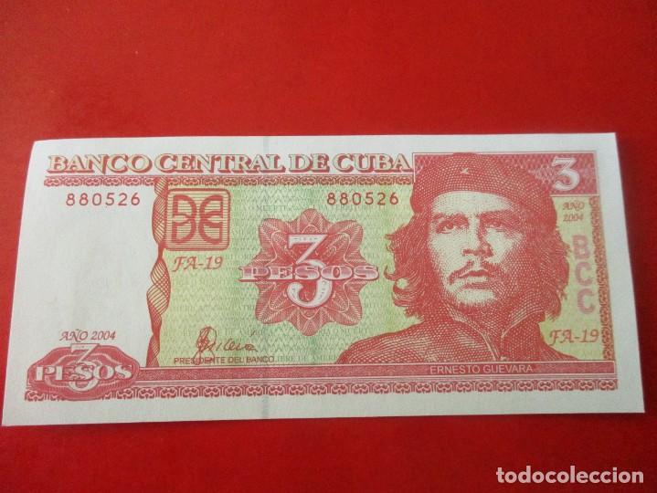 Billetes extranjeros: Cuba billete de 3 pesos 2004 sin circular - Foto 1