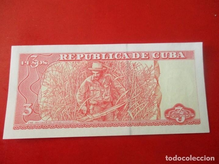 Billetes extranjeros: Cuba billete de 3 pesos 2004 sin circular - Foto 2