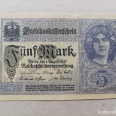Billetes extranjeros: BILLETE DE ALEMANIA DE 5 MARK, AÑO 1917, UNC