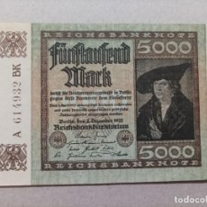 Billetes extranjeros: BILLETE DE ALEMANIA DE 5000 MARK, AÑO 1922, SERIE A, UNC