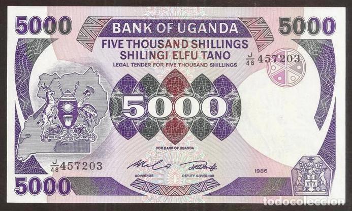 Billetes extranjeros: UGANDA. 5000 shillings 1986. Pick 24b. S/C.