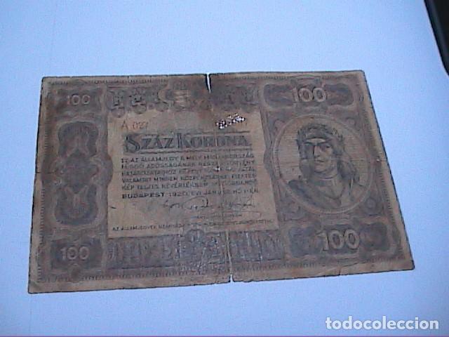 Billetes extranjeros: 100 CORONAS DE HUNGRIA. 1920. - Foto 3