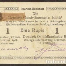 Billetes extranjeros: AFRICA ORIENTAL ALEMANA. EMISION DE EMERGENCIA I G.M. 1 RUPIE (RUPIA) 1.2.1916. PICK 20 A. LETRA V3.