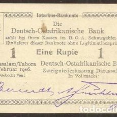 Billetes extranjeros: AFRICA ORIENTAL ALEMANA. EMISION DE EMERGENCIA I G.M. 1 RUPIE (RUPIA) 1.2.1916. PICK 19. LETRA U2.