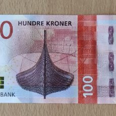 Billetes extranjeros: BILLETE 100 CORONAS NORUEGAS 2016 BARCO VIKINGO NORUEGA OSLO NORGES BANK HUNDRE KRONER FRAILECILLO