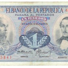Notas Internacionais: BANKNOTES / BILLETES DE COLOMBIA, 1 PESO , P.404 , 1974, VF (CIRCULADO). Lote 354756563
