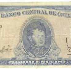 Notas Internacionais: BANKNOTES / BILLETES CHILE, ½ ESCUDO (50 CENTÉSIMOS) , P.134A , VF (CIRCULADO). Lote 354850283