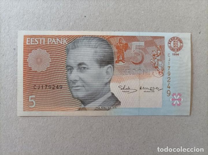 Billetes extranjeros: Billete de Estonia de 5 Krooni, a&ntilde;o 1994, UNCIRCULATED - Foto 1