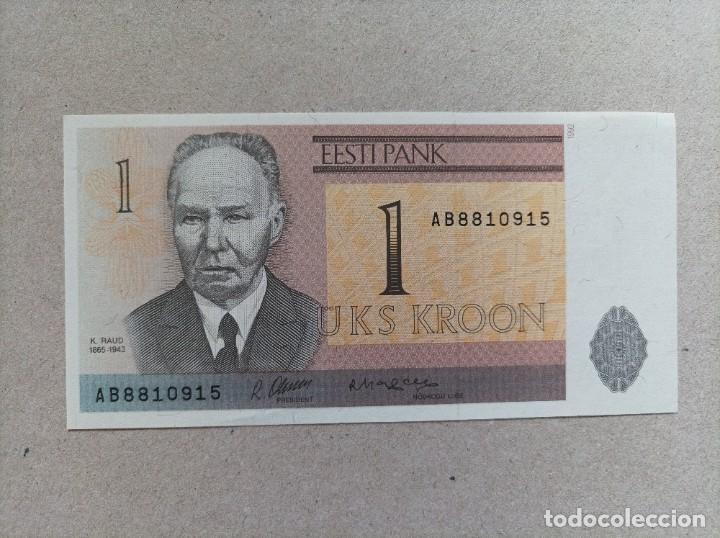 Billetes extranjeros: Billete de Estonia de 1 Krooni, a&ntilde;o 1992, UNCIRCULATED - Foto 1