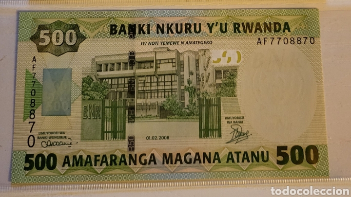 Billetes extranjeros: Billete de Rwanda 500 francos 2008 UNC - Foto 2
