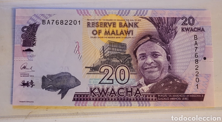 Billetes extranjeros: Billete de Malawi 2016 20 Kwacha UNC - Foto 1