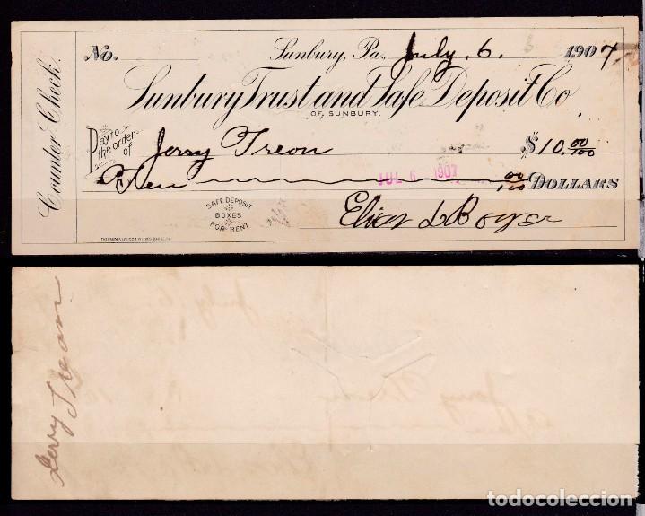 Billetes extranjeros: ESTADOS UNIDOS - CHEQUE DE 1907 - Foto 1