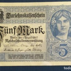 Billetes extranjeros: ALEMANIA 5 MARCOS 1917 PICK 56B (SC) UNC