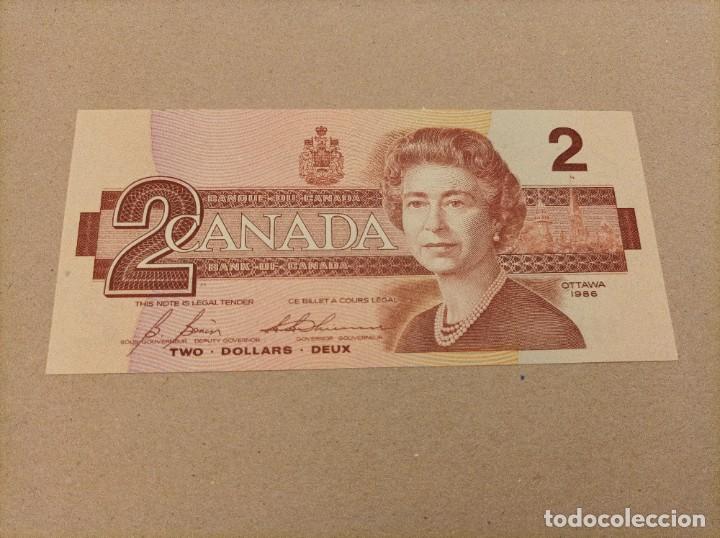 Billetes extranjeros: Billete de Canad&aacute; de 2 d&oacute;lares, del a&ntilde;o 1986, UNC - Foto 1