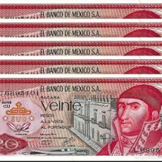 Billetes extranjeros: MEXICO 20 PESOS 1977 P-64 UNC LOT 5 PCS