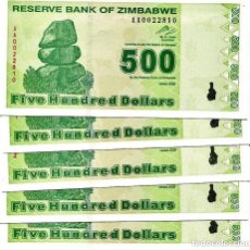 Billetes extranjeros: ZIMBABWE 500 DOLLARS 2009 P-98 UNC LOT 5 PCS
