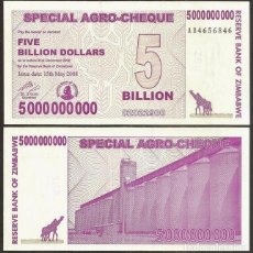 Billetes extranjeros: ZIMBABWE. 5 BILLIONES DE DOLARES 2008. PICK 61. S/C.. Lote 364414401