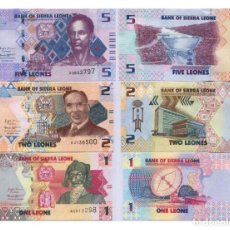 Billetes extranjeros: SIERRA LEONA SET 3 PCS 1 2 5 LEONES 2022 PICK NUEVO DISEÑO **NUEVO** SC / UNC. Lote 364497041