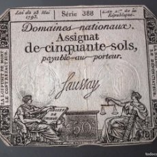 Billetes extranjeros: FRANCIA ASSIGNAT 50 SOLS 1793 REVOLUCIÓN FRANCESA (SÈRIE 388). Lote 365296866
