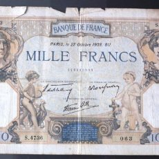 Billetes extranjeros: BILLETE 1000 MILLE FRANCS CÉRÈS ET MERCURE FRANCIA ( PARIS, 27/10/1938). Lote 365306086