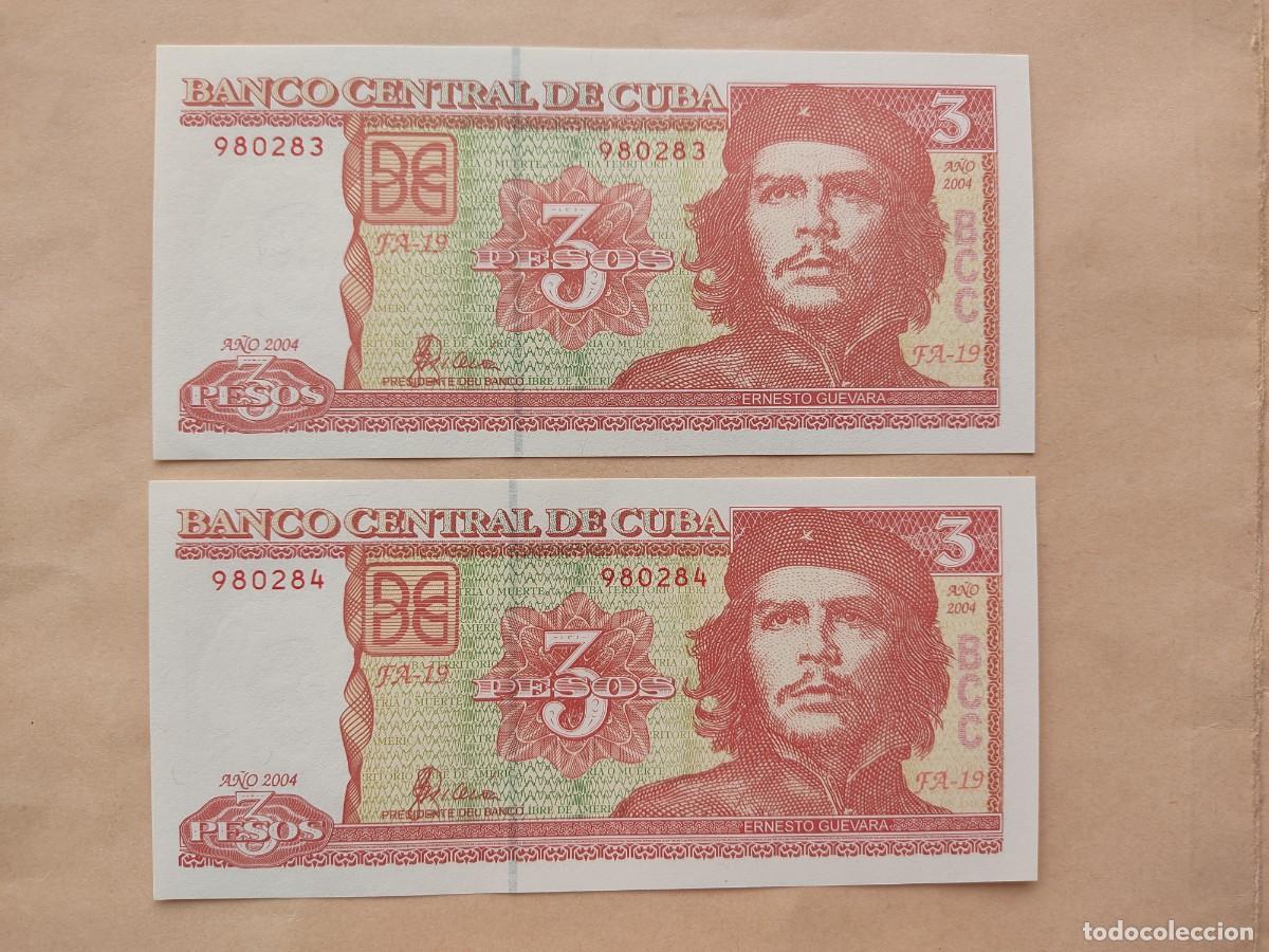 Billets internationaux: Cuba-3 pesos-2004-pareja consecut&iacute;va.