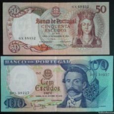 Billetes extranjeros: PORTUGAL. LOTE DE 2 BILLETES: 50 Y 100 ESCUDOS. 1964-1965. PICK:168,169. MBC/EBC. Lote 367224804