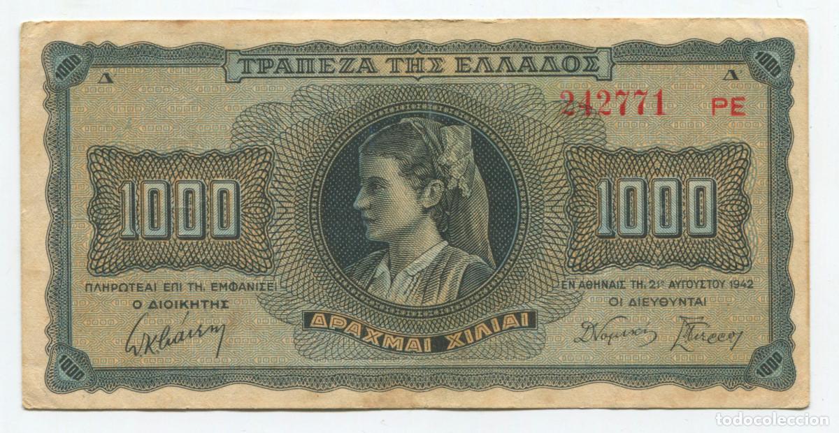 Billets internationaux: Gracia. Billete de 1000 Dracma de 1942