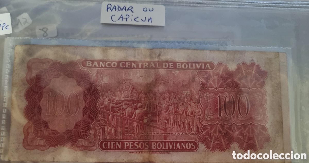 Billetes extranjeros: 100 pesos Bolivia capicua - Foto 1