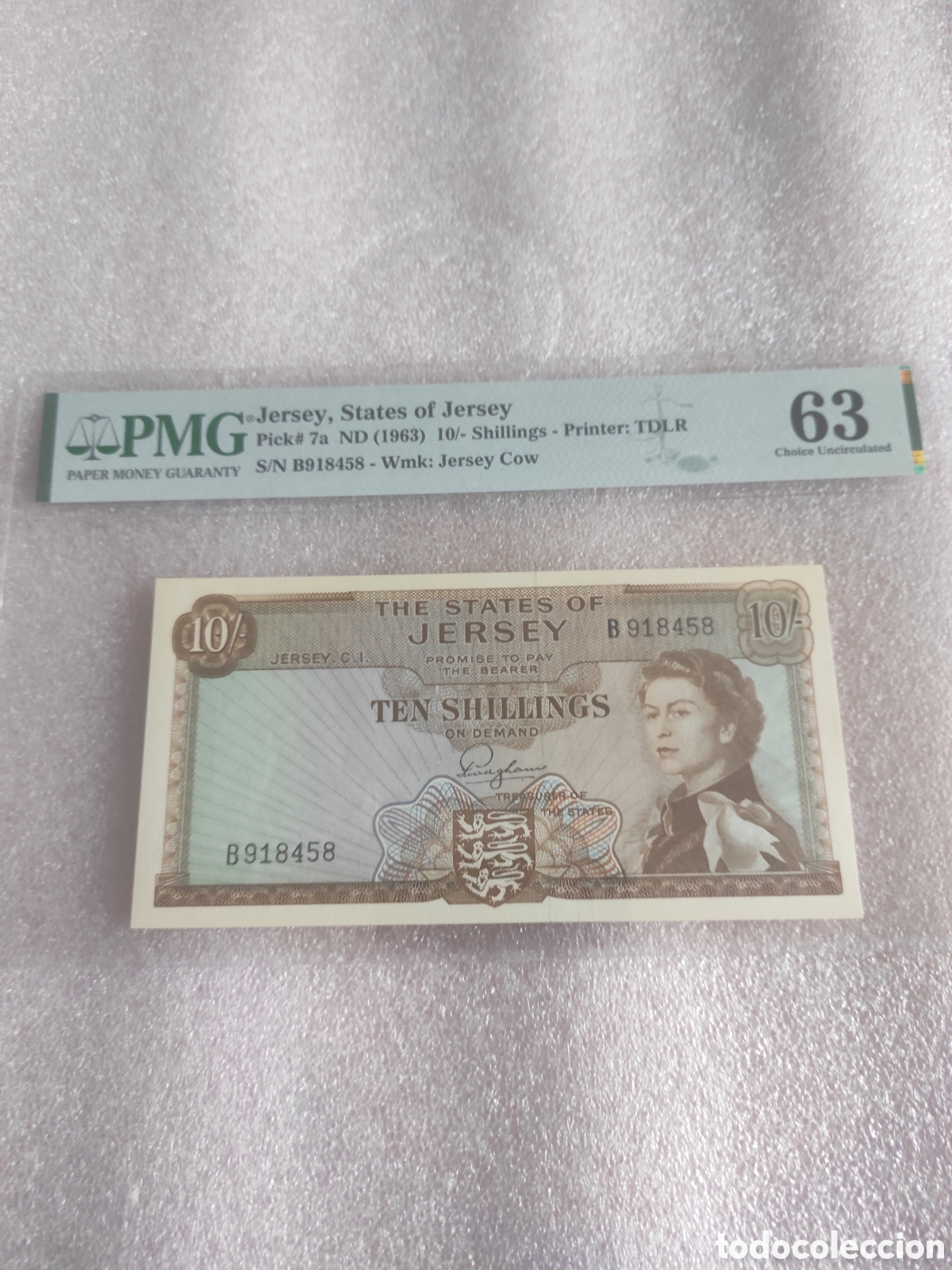 Billetes extranjeros: Jersey 10 shilings 1963 - Foto 1