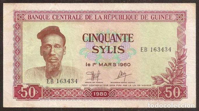 Billetes extranjeros: GUINEA. 5 sylis 1980.