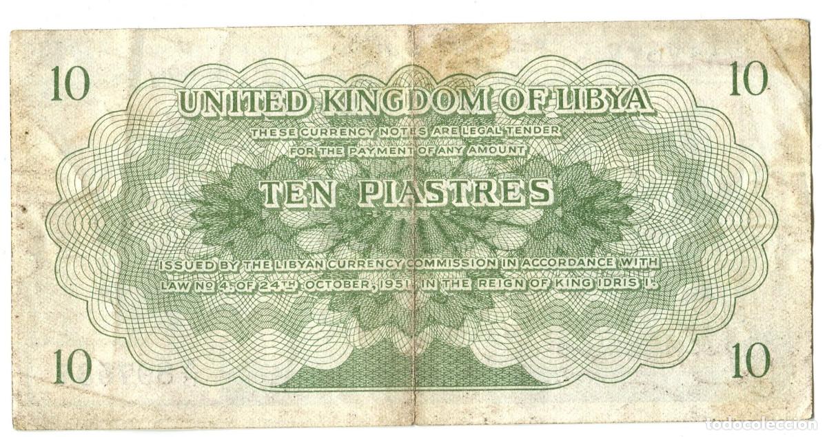 Billetes extranjeros: Libia. Billete de10 piastras de 1951 - Foto 2