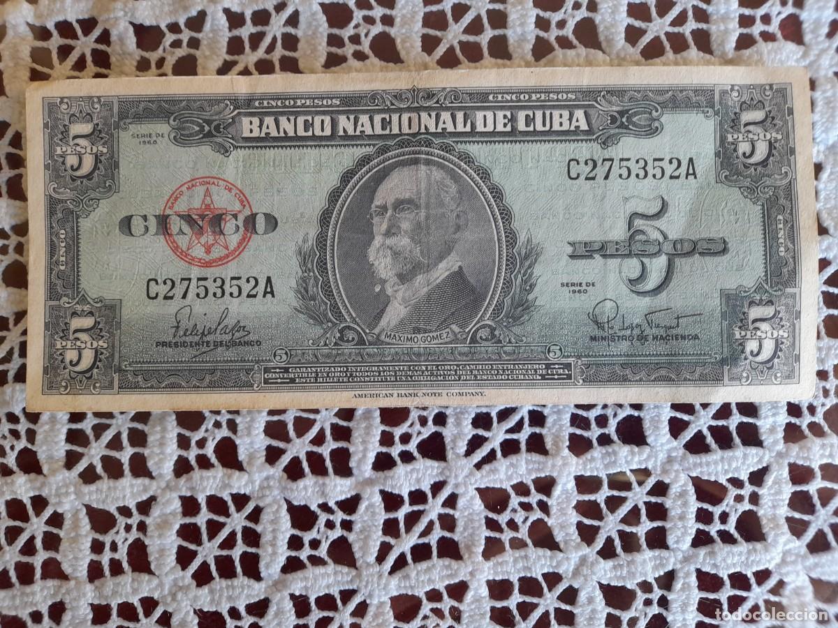 Billetes extranjeros: Cuba cinco pesos M&aacute;ximo G&oacute;mez 1960 - Foto 1