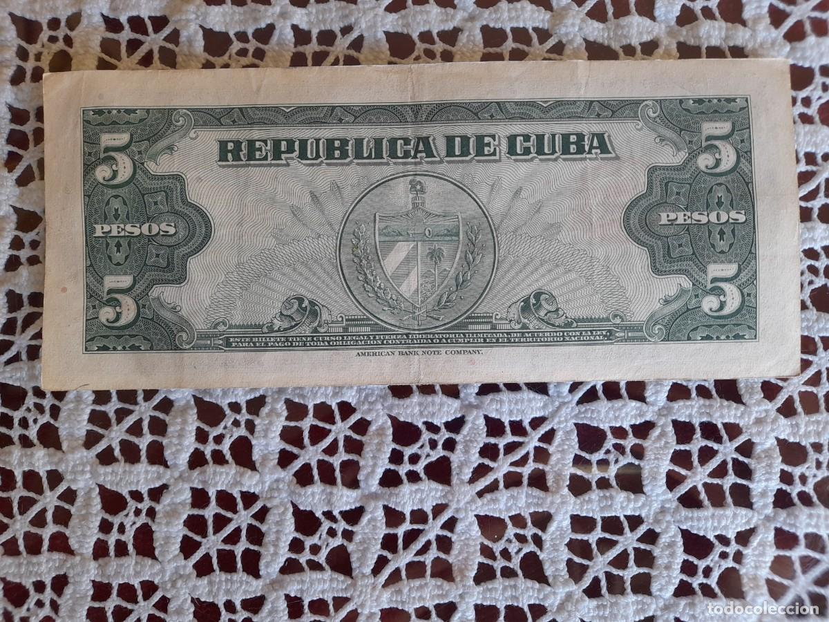 Billetes extranjeros: Cuba cinco pesos M&aacute;ximo G&oacute;mez 1960 - Foto 2