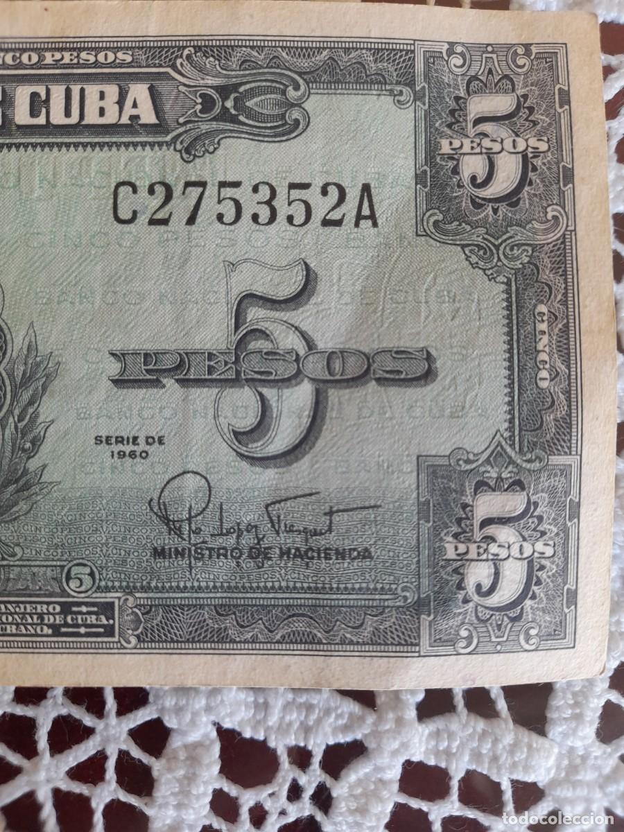 Billetes extranjeros: Cuba cinco pesos M&aacute;ximo G&oacute;mez 1960 - Foto 4