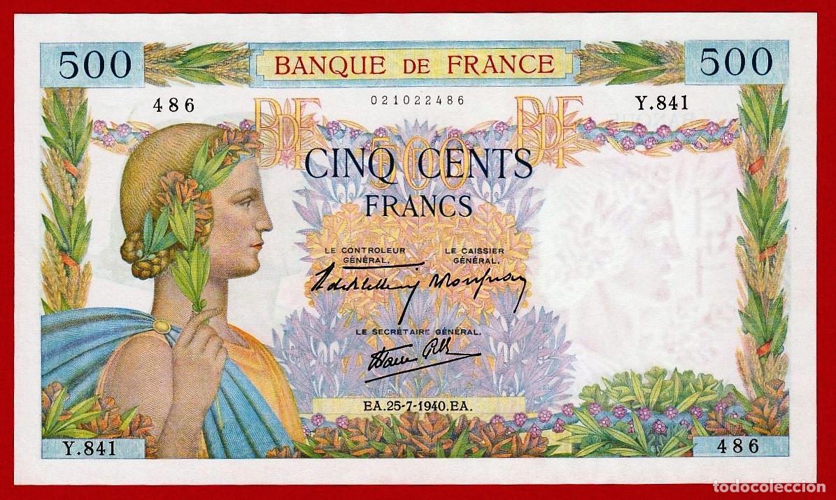 Billetes extranjeros: FRANCIA, 500 Francs, 1940, SC - Foto 1