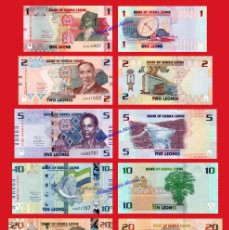 Billetes extranjeros: SIERRA LEONA SET 1 2 5 10 Y 20 LEONES 2022 COMPLETO SC. Lote 374533074
