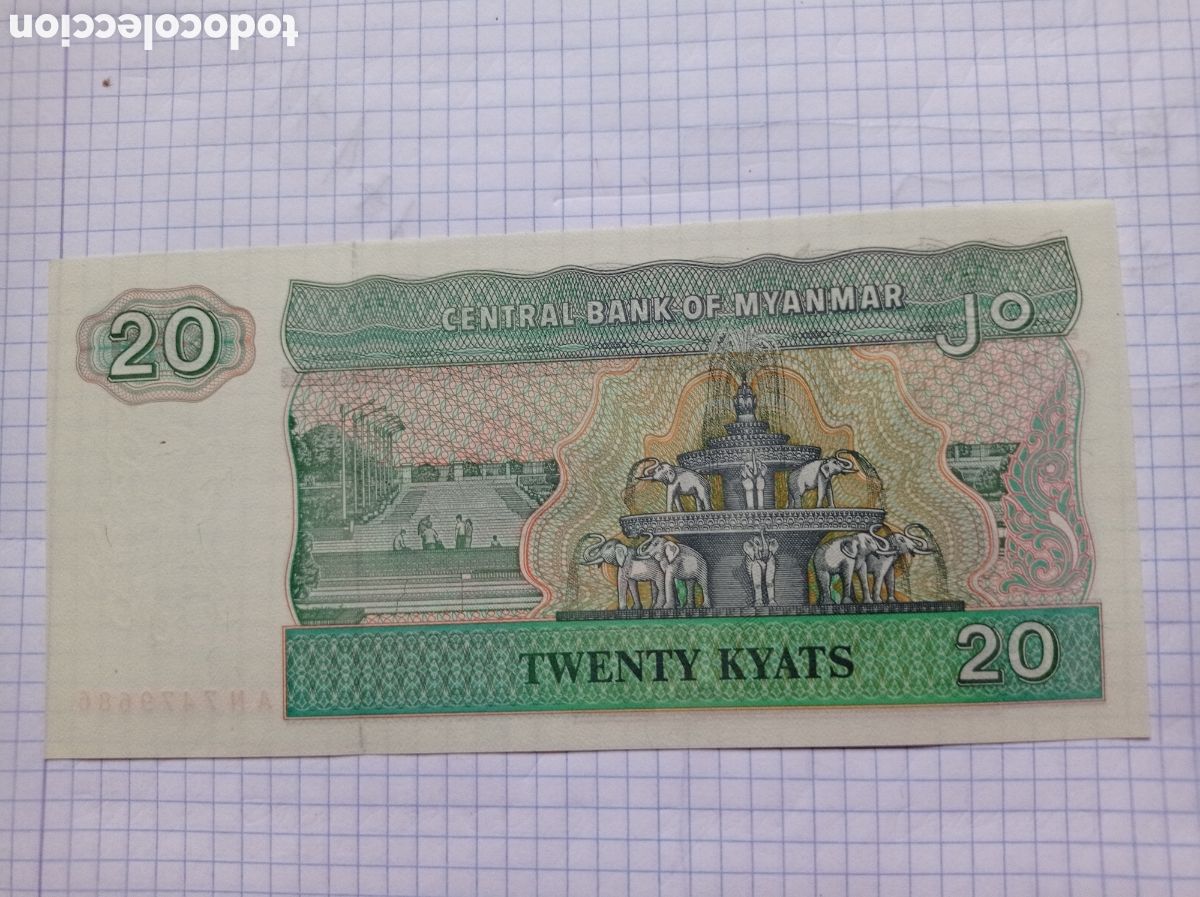 Billetes extranjeros: 20 kyats , banco Myanmar ,sin circular - Foto 2